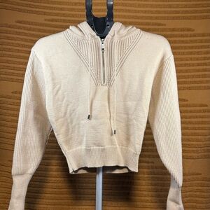 Zara Knit Half-Zip Cropped Hoodie in Sand - Size M